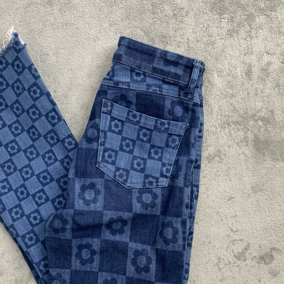 Jaded London Jeans Womens 25x26” Skinny Flare Retro Print Checkered Floral Denim - Picture 2 of 16